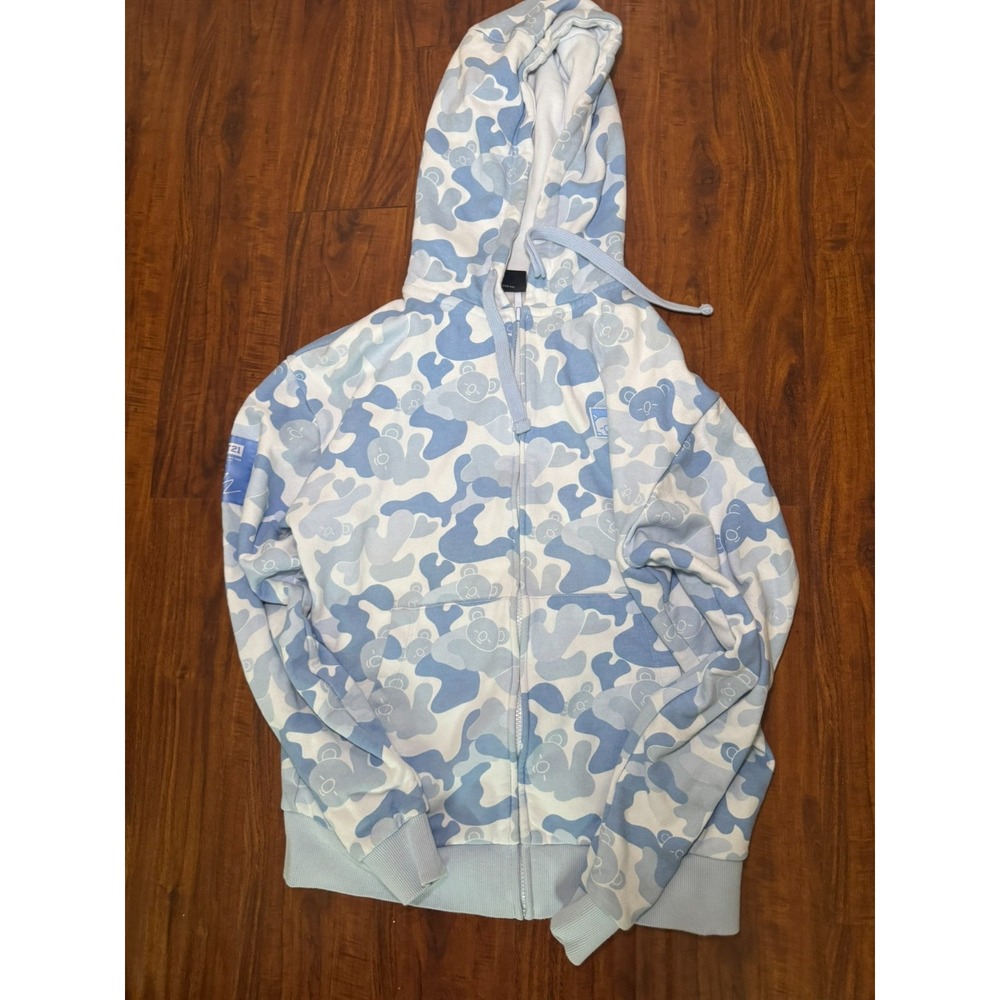 Official BT21  BTS K-Pop RJ Blue White Camouflage Zip Up Hoodie Sweater SZ M